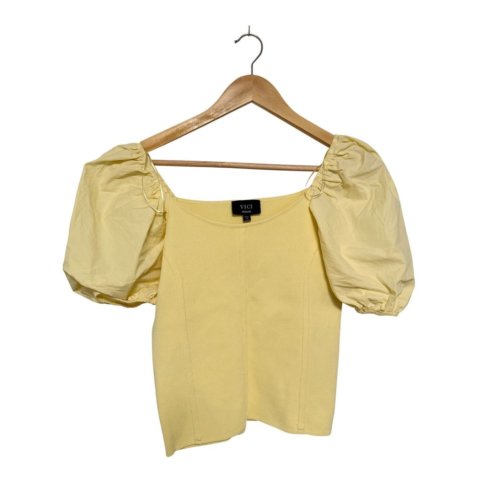 VICI Top Butter Yellow M Knit Puff Sleeve Cottagecore Coquette Feminine Dainty